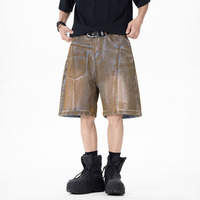 Short en jean rétro américain délavé à l'eau avec design réversible avant-arrière pour homme, coupe ample, idéal pour l'été
