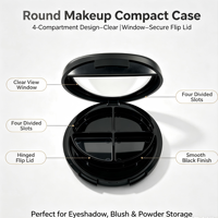 Boîtier de maquillage compact vide en plastique ABS avec couvercle transparent, 5 compartiments intérieurs colorés et 2 compartiments extérieurs colorés pour poudre libre, blush et crème pour les yeux