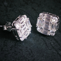 Perhiasan Hip Hop Lolos Uji Berlian Perak Sterling 925 VVS Warna D Moissanite Berlian Anting Stud Baguette Klasik