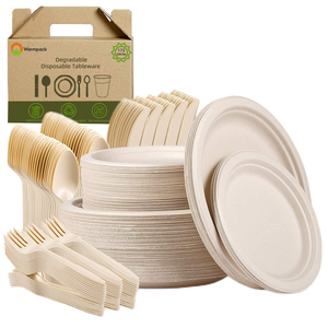 100 compostables Jetables biodégradables canne à sucre bagasse alimentaire plaques plateau bol et de <span class=keywords><strong>vaisselle</strong></span> <span class=keywords><strong>vaisselle</strong></span> ensemble pour la fête de mariage - Product Image 1