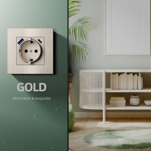 Prise murale allemande Schuko standard européenne 250V 16A avec charge rapide PD20W, ports USB Type-A et Type-C, <span class=keywords><strong>plaque</strong></span> en métal brossé - Product Image 5