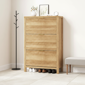 Meuble à chaussures cannelé avec <span class=keywords><strong>3</strong></span> tiroirs rabattables, étagère à chaussures dissimulée, organisateur de chaussures autoportant haut avec pieds pour couloir et entrée - Product Image 3