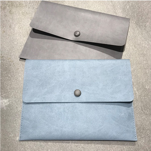 Bolsa de documentos de cuero de alta gama, bolsa de documentos para negocios, bolsa de archivos multifuncional con botón a presión, logotipo personalizable. - Product Image 1