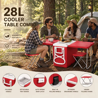 Glacière à roulettes 28L en PP, moderne et isolée, avec table pliante intégrée, pour pique-nique et pêche, transport facile, OEM ODM