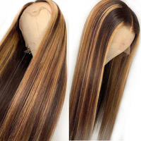 Perruque à lacet frontal en cheveux humains vierges brésiliens en gros, P4/27, mèches, vague corporelle, brun miel, cheveux longs, emballage personnalisable