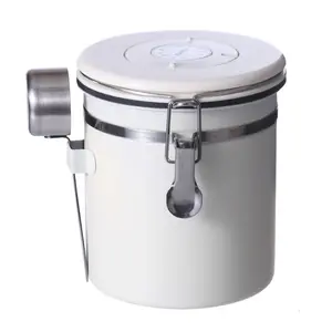 Food grade stainless steel 304 coffee bean airtight jar Kitchen food storage round container with spoon for coffee shop use