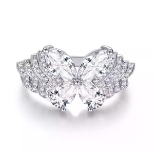 New 18K vàng đầy đủ canh tác kim cương nhẫn của phụ nữ tùy chỉnh đầy đủ kim cương chồng chéo năng động bướm Nhẫn cưới - Product Image 3