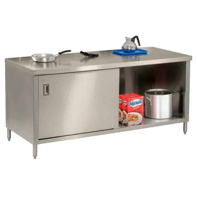 Equipamentos de cozinha móveis comercial, três camadas, aço inoxidável, mesa de preparação de alimentos, trabalho, armário