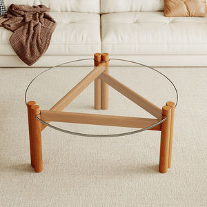 NKAHS Compact Solid Wood Glass Coffee <b>Table</b> Modern Adjustable Height Portable Decorative <b>Round</b> <b>Side</b> <b>Table</b> - Product Image 5