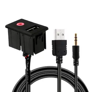자동차 3.5mm 범용 AUX 플러시 마운트 USB 헤드폰 케이블 오디오 잭 USB 소켓 케이블 연장 마운트 케이블
