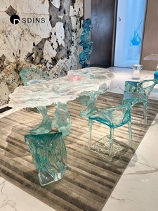 <b>Epoxy</b> <b>Resin</b> Crystal Tea <b>Table</b> Designer Personalized Art Glacier Leaf Transparent Unique Platinum Crystal Tea Stand Guangdong - Product Image 2