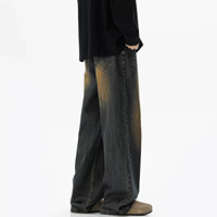 Jeans Baggy Vintage Jaune Délavé OEM/ODM Personnalisés pour Hommes – Pantalon en Denim Large Style High Street