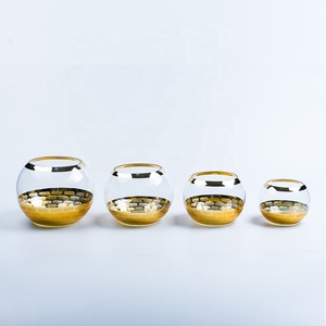 Vases à fleurs ronds en <span class=keywords><strong>verre</strong></span> clair et martelés à fond doré pour centres de table décor à la maison centre de table de mariage - Product Image 4