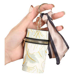 QYS Llavero de cuero floral con cremallera, colgante de cinta, adorno para bolso, accesorio de regalo para mujer - Product Image 1