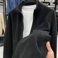 Blouson Bomber Homme en Polaire Polyester Double Face Couleur Unie Imprimé Décoloré Col Montant Chaud et Décontracté pour l'Hiver