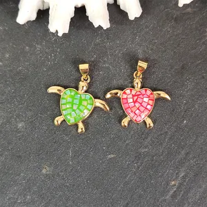 可爱龟形彩色贝壳魅力镀金项链饰品手工珍珠母海龟吊坠DIY礼品