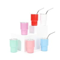 Gobelet promotionnel en acier inoxydable de 3 oz avec logo personnalisé, mini-tasse cadeau avec paille réutilisable, commande en gros, événementiel, cadeau publicitaire, vente en gros