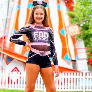 ワンストップカスタム黒とバラ色のチアリーディングユニフォームパッケージ、ユース昇華プリント練習着、卸売チアリーディングユニフォーム - Product Image 2
