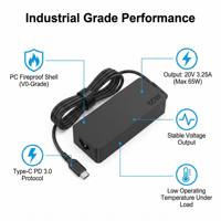 Adaptor Charger AC Tahan Api 65W Tipe-C PD 3.0 untuk ThinkPad X1 Carbon T14 T480 Yoga SCP Power Supply dengan Colokan Khusus