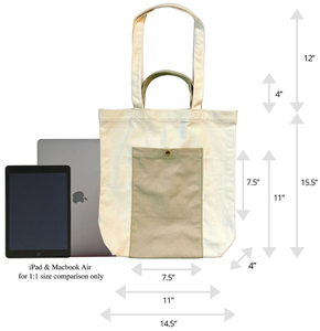 Sac de courses en toile de coton bio, écologique, avec logo personnalisé, double poignée et poche avant. - Product Image 3