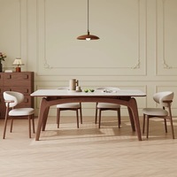 Ensemble de table à manger en bois de frêne massif de couleur blanc mat et noyer de style nordique moderne, comprend des chaises de salle à manger