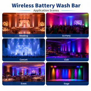LumiHalo 6 Wireless <b>Battery</b> Wash Bar 6x18W LED Batten Light with Halo <b>Ring</b> and Wireless DMX - Product Image 5