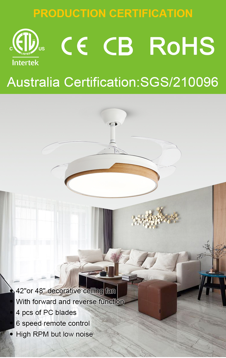 Breezelux modern Three Color Changing 42 Inch Led Light Chandelier Ceiling Fan Light For Restaurant