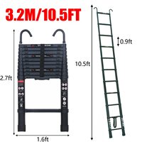 Échelle télescopique en aluminium haut de gamme de 10,5 pieds avec 2 crochets de toit détachables, style moderne, pour usage domestique