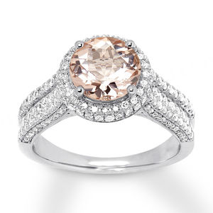 <b>Vintage</b> Round Cut Morganite Engagement <b>Ring</b> with Diamond Rose <b>Gold</b> Plated Silver Wedding & Party Jewelry - Product Image 1