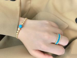 Xinfly Brazalete de Oro Amarillo de 18K AU750 con Cuentas de Turquesa Ojo de Gato de 6.5mm, Joyería - Product Image 4