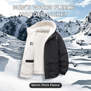 Winter Fashion Trend <b>Thick</b> <b>Fleece</b> Warm Hooded <b>Jacket</b> Men's Casual Loose Sports Plus Large Size High Quality Zipper Breathable - Product Image 2
