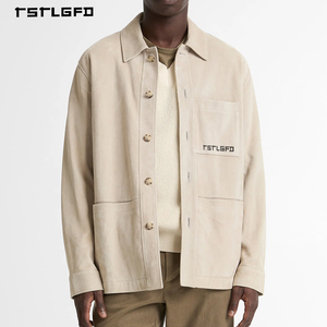 Custom Men's Outerwear Utility Shirt Beige Cotton Twill Oversized Fit <b>Button</b>-Down Streetwear Essentials - Product Image 4