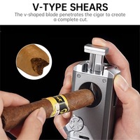 Torche portable multifonctionnelle 4-en-1 Allume-cigare en alliage de zinc à l'épreuve du vent avec coupeur et perceuse pour cigarettes