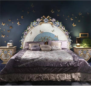 Lujoso Noble violeta Italia Milán estilo bastante las flores de mariposas boda cama Villa dormitorio de la Reina o Rey cama doble de tamaño - Product Image 2