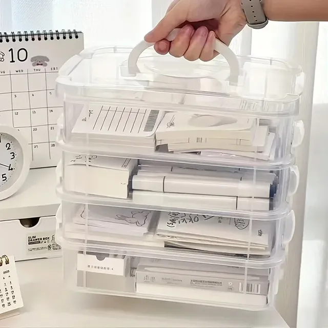 Clear PP 4 Tier Stackable Storage Box with Adjustable Dividers for Toy Building Block Jewelry Craft Organizer Case