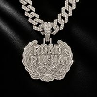 Collier chaîne cubaine avec pendentif lettre ROAD entièrement serti de strass, en alliage, style Hip Hop, pour hommes, bijoux de mode tendance