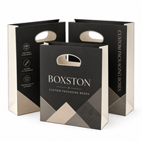 Sac de shopping cosmétique noir mat écologique découpé sur mesure avec logo estampé à chaud et pelliculage – Emballage de luxe pour produits de beauté en papier