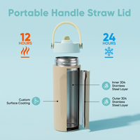 Bouteille d'eau isotherme personnalisée de 500 ml avec poignée de transport et paille pour l'extérieur – Vente en gros