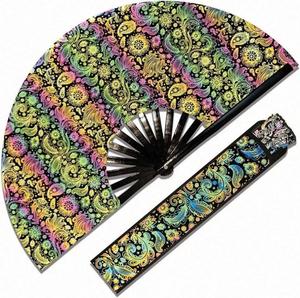 Abanico Plegable de Bambú Holográfico Iridiscente Grande para Fiestas, con Funda, para Hombre/Mujer - Product Image 3
