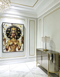 Pintura Moderna <span class=keywords><strong>de</strong></span> Lujo con Retrato <span class=keywords><strong>de</strong></span> Mujer Afroamericana, Lienzo, Cristal, Porcelana, Marco <span class=keywords><strong>de</strong></span> Metal Dorado, Arte <span class=keywords><strong>de</strong></span> Pared Hecho a Mano Ecológico - Product Image 2