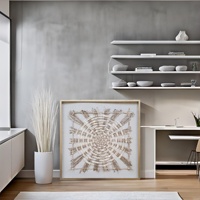 Décoration Murale DIY Lignes Abstraites Rurales, Cadre en Bois avec Papier de Riz, Boîte à Ombres Artistique pour Salon, Verre Frontal