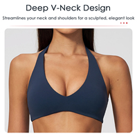 Soutien-gorge de sport haut de gamme personnalisé avec logo, en tissu brossé, pour femme, décolleté en V profond, dos découpé sexy, pour la gym, l'entraînement et le yoga, style débardeur
