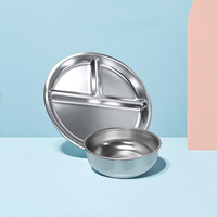 Ensemble d'alimentation pour bébé en silicone sans BPA avec bol à ventouse, assiette, cuillère, fourchette, ensemble de sevrage pour tout-petits en acier inoxydable détachable pour bébé