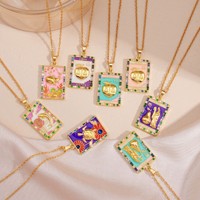 Collier transfrontalier style européen et américain, pendentif rectangulaire coloré motif carte de tarot goutte d'huile, minimaliste, élégant, unisexe