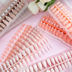 Beetles X Press Plus French Tips Press Nails 120 Pcs <span class=keywords><strong>Pastel</strong></span> Short Almond Pre-Designed Press-On Nails Primer Base Coat - Product Image 1