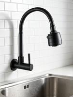 Keran Dapur Modern Klasik Satu Pegangan Bahan Stainless Steel Lapisan Hitam Fleksibel Inti Katup Keramik Putar 360 Derajat