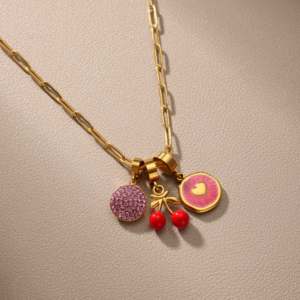 שרשרת אופנתית אישית עשויה פלדת אל-חלד עמידה במים עם תליונים מתחלפים, תליון רב-סגנוני, אמייל, אבני חן, תכשיט לנשים - Product Image 3