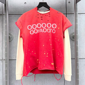 Produzione di T-Shirt Personalizzate a Blocchi di <span class=keywords><strong>Colore</strong></span> in Stile Vintage Oversize con Lavaggio Acido, Streetwear Effetto Vissuto, Manica Lunga, Doppia <span class=keywords><strong>Camicia</strong></span> per Uomo - Product Image 3