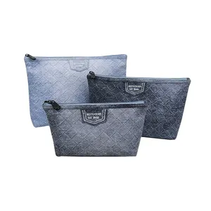 Denim made of PU Elegant custom travel large capacity waterproof makeup bag plaid texture travel cosmetic bags