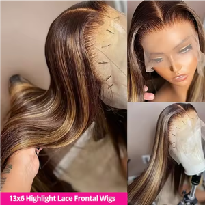 Perruque en cheveux humains brésiliens non traités, couleur méchée P4/27, sans colle, dentelle HD 13x4, qualité 15A, pour femmes noires - Product Image 3